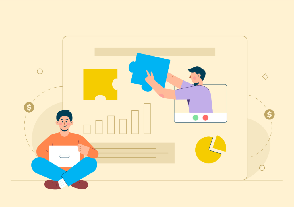 Employee working in office on laptop checking invoices and the automated person is matching invoices with PO