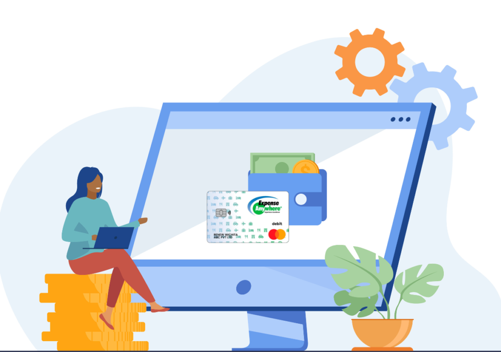 a businesswoman using corporate card to buy online