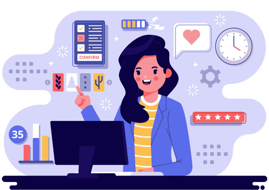 An office admin showing her work
