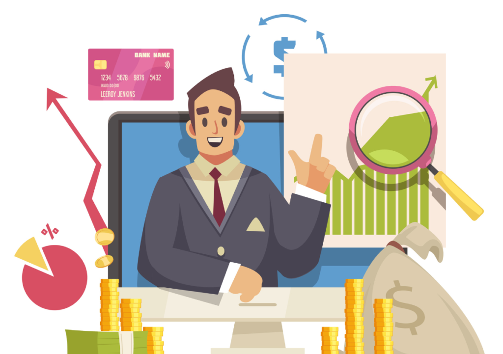 a finance controller looking at the camera with graphs and expense automation dashboards surrounding him